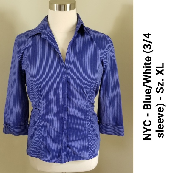 New York & Company Tops - New York & Co. Blue Pinstripe Button Up Shirt